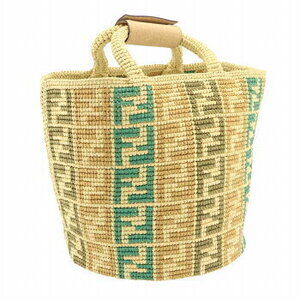 Fendi Raffia Tote Bag Zucca Pattern Handbag Basket Holds